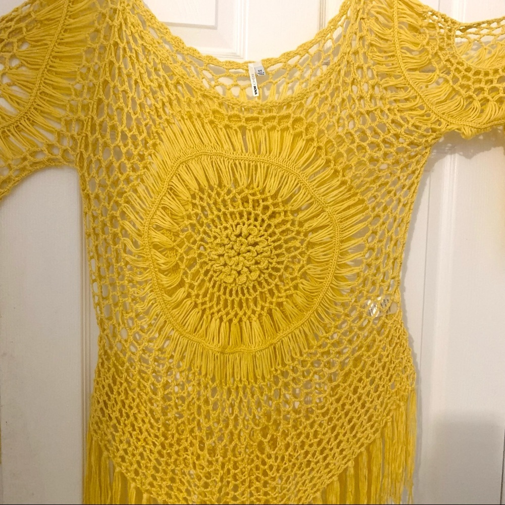 Yellow crochet top with fringe